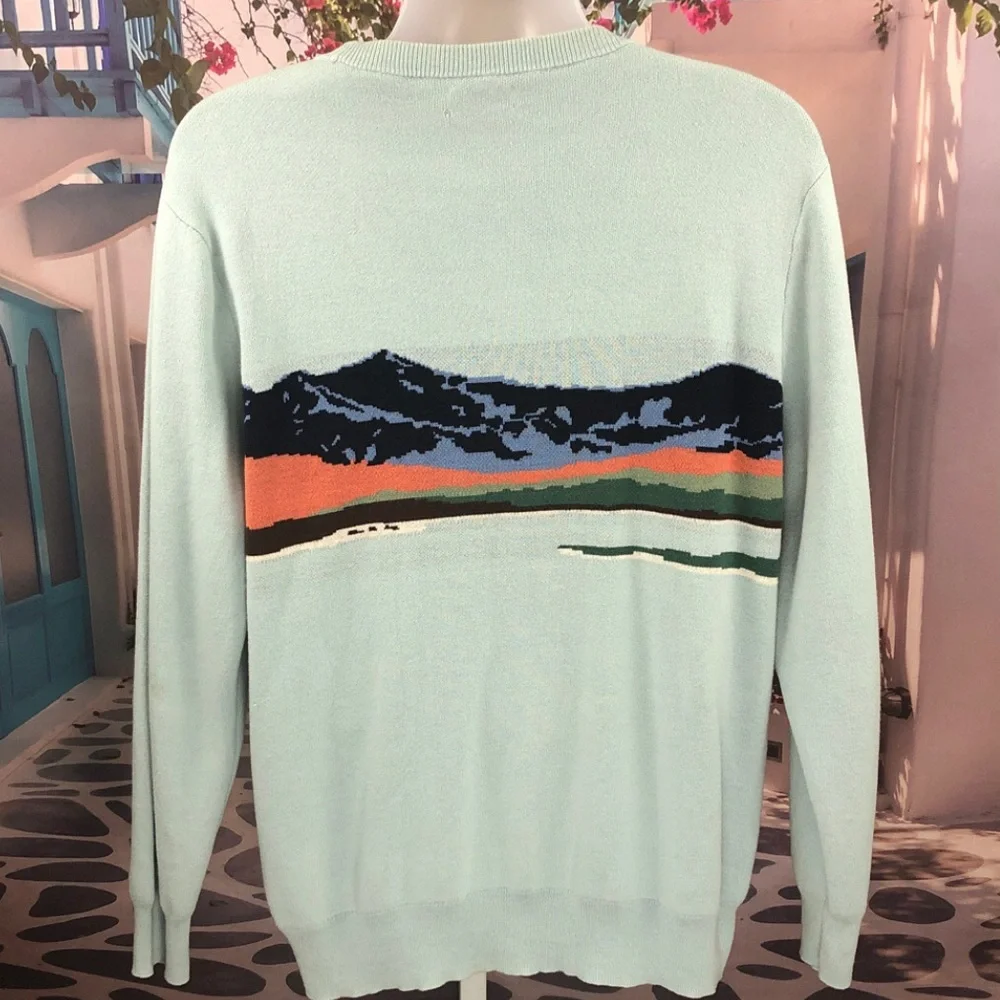 J. Crew Light Blue Landscape Jacquard Crewneck Sweater
